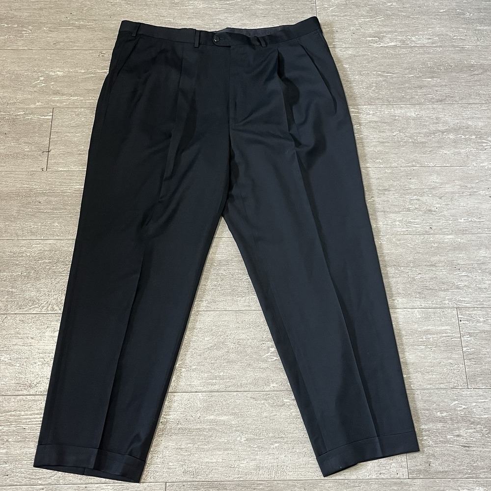 Mens 43 X 31 Ermenegildo Zegna Black " Wool Twill " Flat Front Trousers
